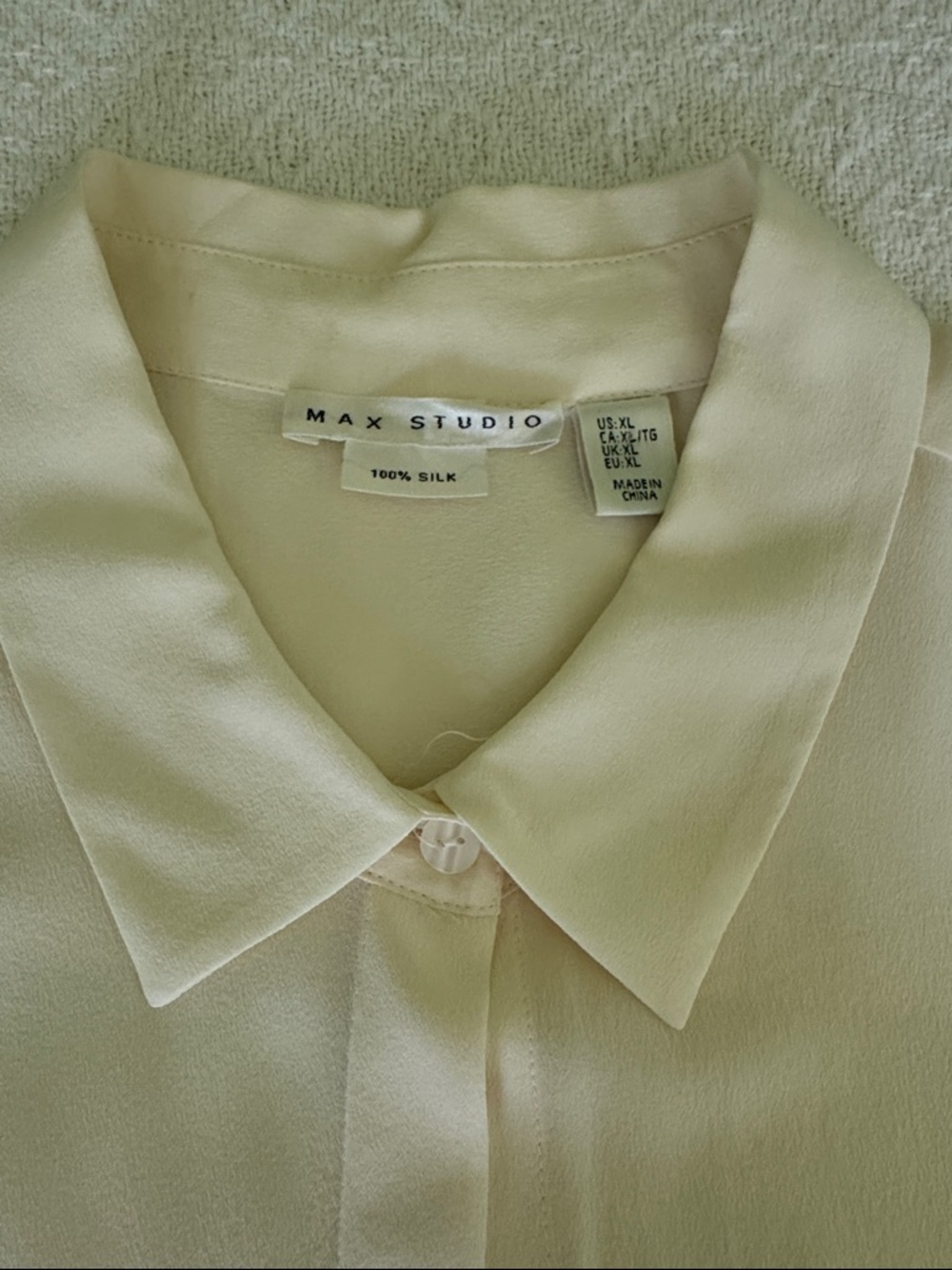 Ivory color Max Studio Sleeveless Silk Button-Down Tunic Blouse - Picture 3 of 6
